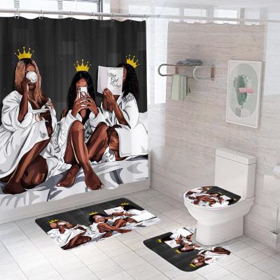 China Sustainable Black Girl Magic Bathroom Rugs And Blankets Sets With Shower Curtain African American for sale