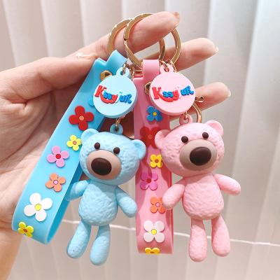 China New Arrival Promotional Cute Korean Bear PVC Rubber Flowers 3D Customized Cartoon PVC Plastic Fast Shipping Key Chain Gifts for sale