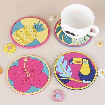 China Wholesale 2D/3D Viable Custom Price Round Shape PVC Silicone Rubber Soft Cup Vouchers Soft Coaster For Drinks Cartoon Cat Coaster In Mats &Pads for sale