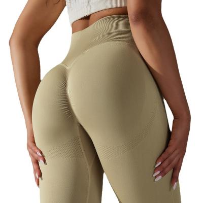 China Breathable 20 colors Seamless Knitted Solid Smiling Face High Waist Tight Waist Lift Hip Yoga Pants Sports Running Fitness Legging for sale