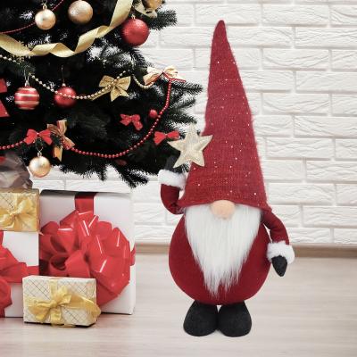 China Handmade Polyester Factory Price Christmas Gifts Festival Ornaments Red Scandinavian Faceless Dolls Christmas Plush Gnomes With Star Decor for sale