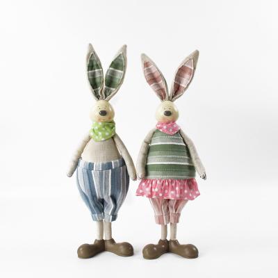 China Home Decoration Plant Spring Home Ornaments Cloth Open Long Ears Bunny For Easter Single Standing Cute Rabbit Figures for sale