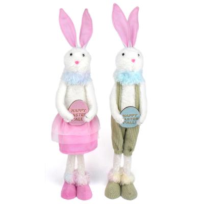 China Polyester 14 Inch Happy Easter Spring Holiday Decorations Indoor Rabbit Couple Lovely Bunny Plush With Easter Egg for sale