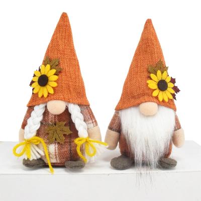 China Harvest 6.7 Inch Plush Toy Autumn Sunflower Orange Tiered Tray Small Decor Fall Thanksgiving Gnome Gonk for sale