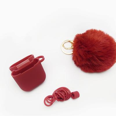 China Luxury Protector Case Luxury Earphone Silicone Case with Fur Ball and Key Hook for Airpods Earbuds Cover Shockproof for sale