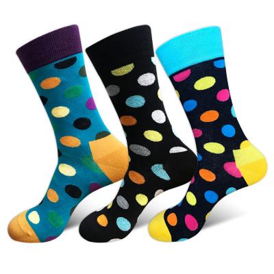 China Sporty Loose Men Crew Funky Colorful Happy Socks Cotton Dot Design Socks 100% Custom Pattern for sale