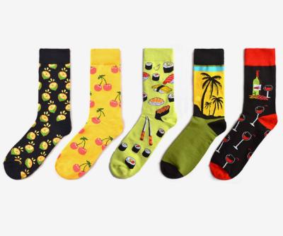 China Factory Box Logo Food Fruit Series Crew Cotton Breathable Custom Happy Dress Men's Funny Sokken Socks for sale