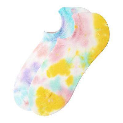 China Promotion fashion unisex gift breathable couple summer tie dye cotton no show thin lovers girl socks for sale