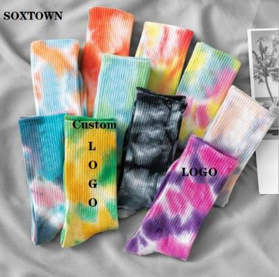 China Soxtown Sports Supplier Embroidery Hip Hop Fashion Trends Logo Cotton Tie Dye Custom Men's Socks for sale