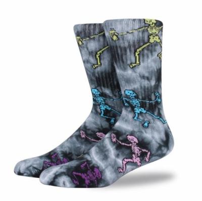 China Street Hiphop Fashion Skateboard Terry Cotton Tie Dye High Tube Men's Sports Skeleton Socks for sale