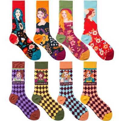 China Cartoon Character Breathable Loose Red French Unisex Cute Crew Girl Socks Brand Fashion Long Tube Socks for sale