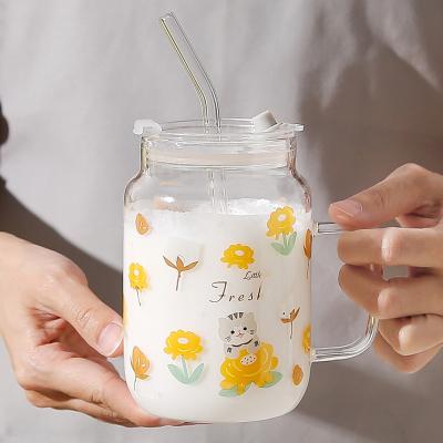 China Factory direct sales large capacity convenient large volume discount milk mng drinks glass cup with lid custom logo for sale