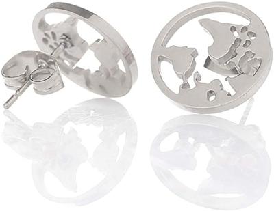 China Other Hot Sale 2022 Fashion Good Quality Stainless Steel World Map Style Round Stud Earrings for sale