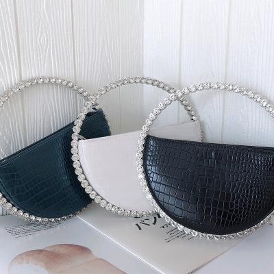 China 100% Eco-friendly Diamond Rhinestone Circle Crossbody Crocodile Pattern Designer Purses Bags Women Luxury Handbags for sale