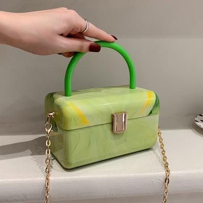 China 100% Eco-friendly Hot Selling Feige Color Candy Gradient Color Summer Clutch Elegant Mini Square Handbag Trendy Marbling Evening Acrylic Purses Box for sale