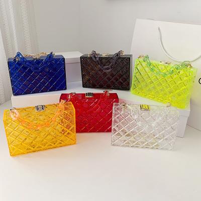 China 100% Eco-Friendly Clear Mini Acrylic Make Up Bags Glitter Assorted Rainbows Color Ladies Jelly Purse Shoulder Bags for sale