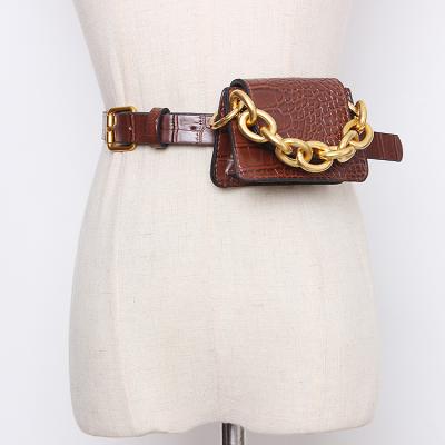 China Anti-theft Punk Gold Phone Chain PU Leather Girls 2021 Fanny Pack Waist Bag For for sale