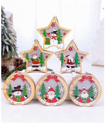 China Hot 2020 Style Customized Indoor Lighted Christmas Tree Decor Creative Christmas Party Wooden Pendant for sale