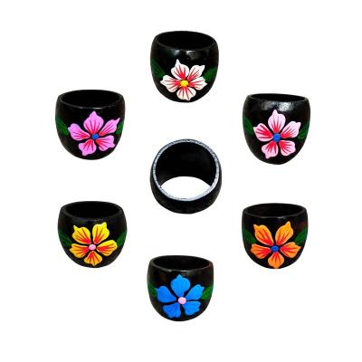 China Vintage Fashion Jewelry Vintage Black Floral Leaf Wood Hand Painted Assortment Boho Chic Rings For Women for sale