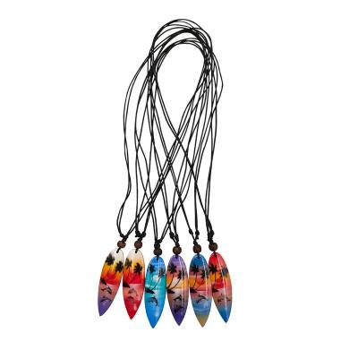 China Casual/Sporting Wooden Surfboard Pendant 6cm Surf Mens Womens Flower Palm Dolphin On Rope Adjustable Black Necklace for sale