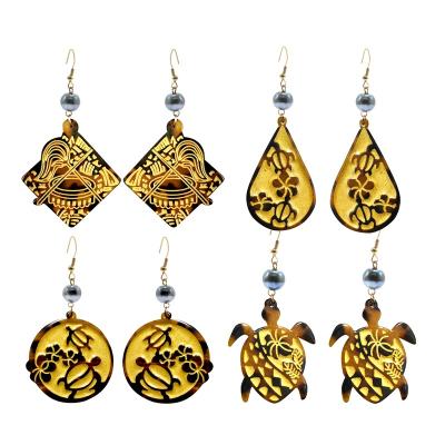 China TRENDY Newcomers Fashion Tortoiseshell Earrings Hawaiian Jewerly Earrings With Gold Epoxy For Party Gift for sale