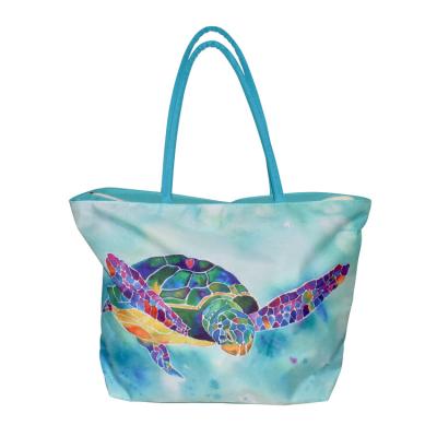 China New design canvas tote bag large capacity cotton beach bag recyclable color printed handbag 2018 for sale