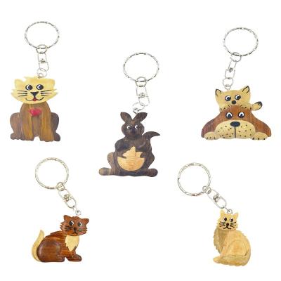 China Souvenir Promotional Custom Wooden Gift Animal Key Chain Customized Logo Hand Painting Key Holder Promotional Gift Keyring for sale