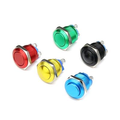 China 16mm Metal Button Reset Start Switch Black Blue Yellow Green Red Aluminum Oxide 16MM for sale