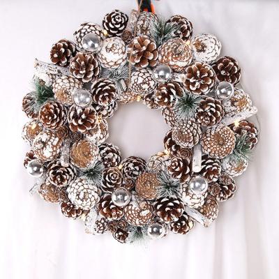 China Home Festival Decoration Christmas Wreath Door Hanging With Ball Ornaments Poinsettia Flowers Pine Cones For Festival Party Christmas Wreath for sale