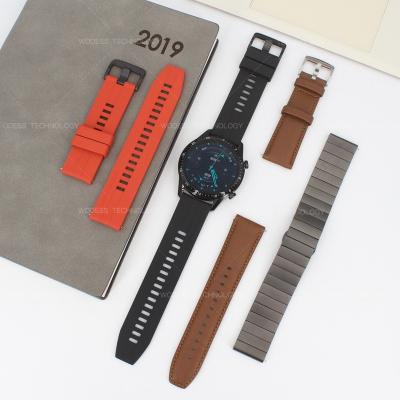 China Original 22mm Replacement Rubber Strap For Huawei Watch GT2 46mm Fluoroelastomer Genuine Leather Watch Band for sale