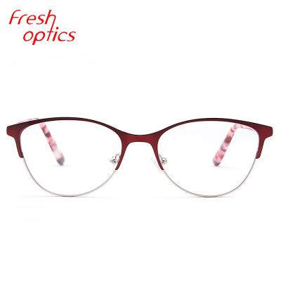 China Hot Sale Ready Made Stainless Steel Stock Optical Sight 1 Piece Optical Glasses Frames For Women for sale