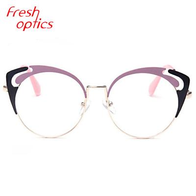 China Fashion Wearing Colorful Designer CE Metal Glass Cat Eye Eyeglasses Optical Frames For Women for sale