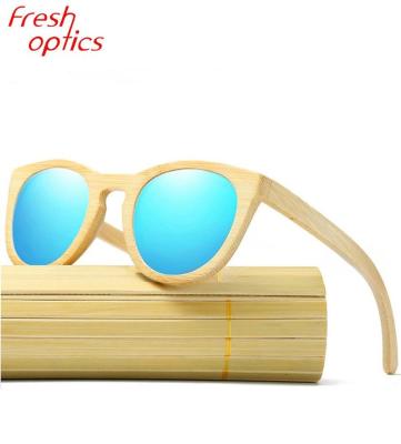 China Fashion sunglasses shape branded uv400 vintage retro round bamboo wood sunglasses for women men for sale