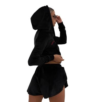 China Other casual suit high-waisted top elastic zipper cardigan shorts velvet embroidered hoodie sportswear M00005 for sale