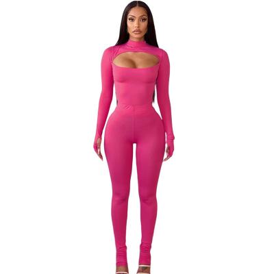 China M00008 New Hollow Other Autumn Women's Tight Casual Pants Suit Long Sleeve Sexy Slim Top Waist High Waist for sale