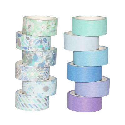 China Jieyou Waterproof 12 Decorative Blue Japanese Masking Tapes Set On Rolls Vintage Washi Tape For Arts Bullet Journal Planners Scrapbook for sale