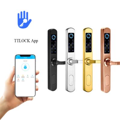 China WIFI Smart Tooth Aluminum Sliding Door APP Blue Intelligence Fingerprint On The Handle Keypad Card Keys Aluminum Sliding Door Lock for sale