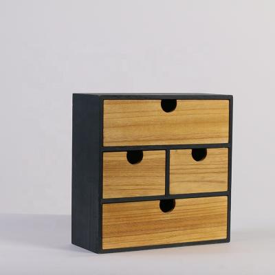 China Storage Organizer Box Mini Wooden Drawer Cabinet Organizer Eco-friendly Desktop Boxes for sale