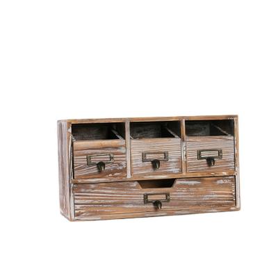 China Eco-Friendly Farmhouse Rustic Wood Desk Organizer Vintage Cabinet Organizer Wooden Storage Cabinet with 4 Open Drawers for sale