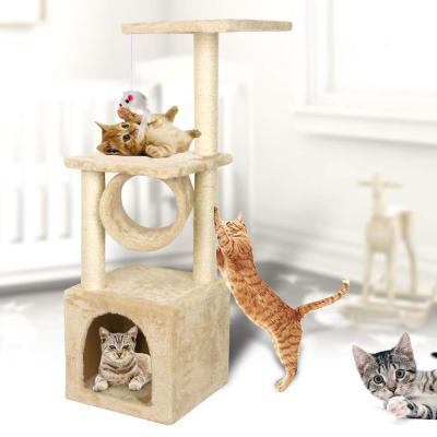 China Sustainable Cat Tree Climbing Tower Condo House Cat Activity Tree With Sisal Lined Posts Pet Furniture Cat Tower for sale