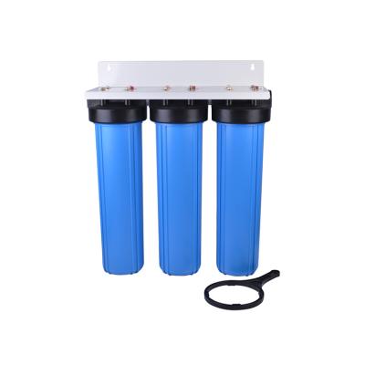 China Hotel 3 Stage 20 Inch Big Blue Triple Housing Italy Water Filter Whole House Water Filter With Bracket for sale