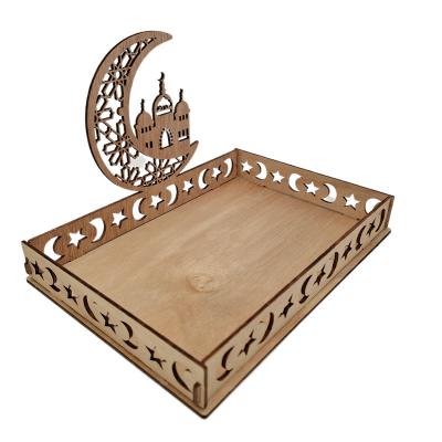 China 2022 Religious Eid al-Fitr New Decorations Wood creative Tray Ramadan Serving Food Moon Tray for sale