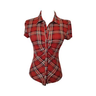 China Wholesale Anti-Shrink Collar Control Turn-Down Women Plaid Top Blouses Crop Top Sexy for sale