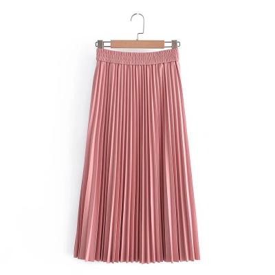 China Comfortable Elastic Waistband Anti-Static Knit Women Casual Classic Pleated Mid Length Skirt for sale