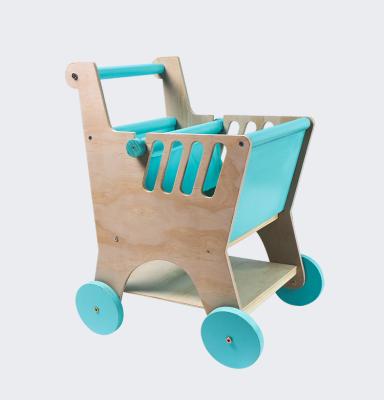 China Educational Pretend Toy Preschool push simulation educational wood kids toy pretend role play shopping cart toy for sale