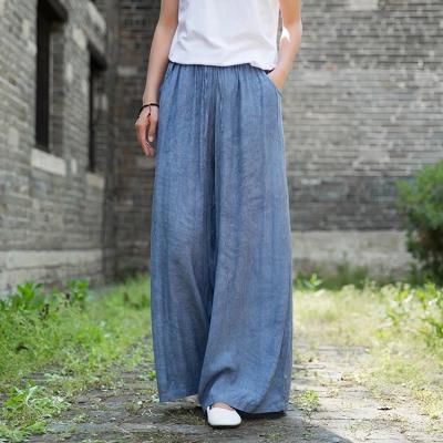 China Drawstring Waist PA0018 Wide Leg Women Solid Loose Oversize Solid Breathable Trousers Elastic Pants With Pocket for sale