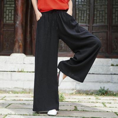 China PA0022 New Summer Breathable Casual Elastic Waist Wide Leg Pants With Pockets Women's Harajuku Style Solid Loose Trousers for sale