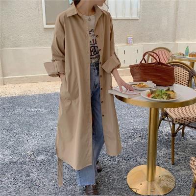 China Breathable Casual Khaki Long Ditch Coat DE0008 With Sashes For Female Elegant Lapel Windwear Straight Spring Autumn Womens Clothing for sale