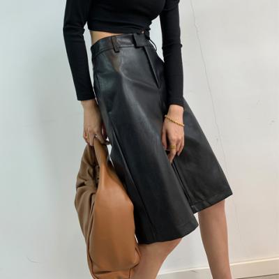 China AS544 Windproof 2021 All-match PU Leather Autumn Ladies Waist Casual Bust Pants Loose Simple Slim A Line High Shorts for sale