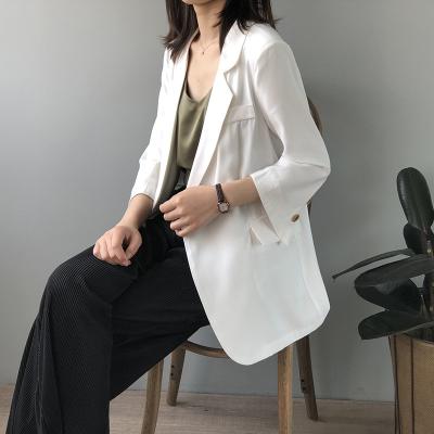 China JA0004 Casual Loose Notched Stylish Breathable Three Quarter Double Breasted Blazers Sheath Solid Suit Jacket For Women 2021 for sale